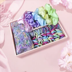 Colorful Hair Bands Collection - Elastic Rubber Bands & Satin Scrunchies (Spring color)