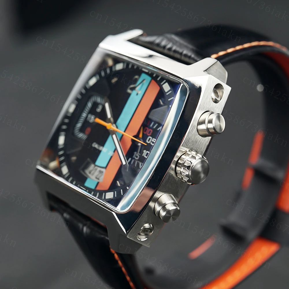 2022Fashion New Men's Color Bar Square Dial Sapphire Mirror Stainless Steel Leather Strap Sports Leisure Waterproof Quartz Watch