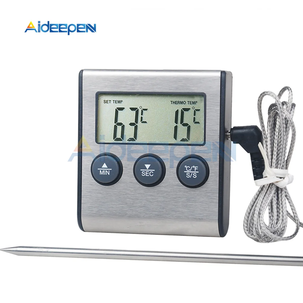 TP700 Mini Kitchen Digital Cooking Thermometer Meat Food Temperature Oven BBQ Grill Timer Function with Stainless Steel Probe