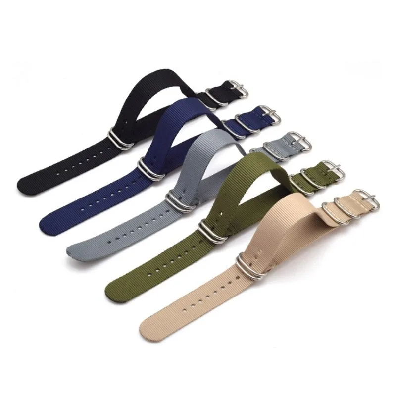 New 5 Colors Watchband Nylon Strap Silver Ring Buckle 18mm 20mm 24mm Striped Replacement Band Watch Accessories