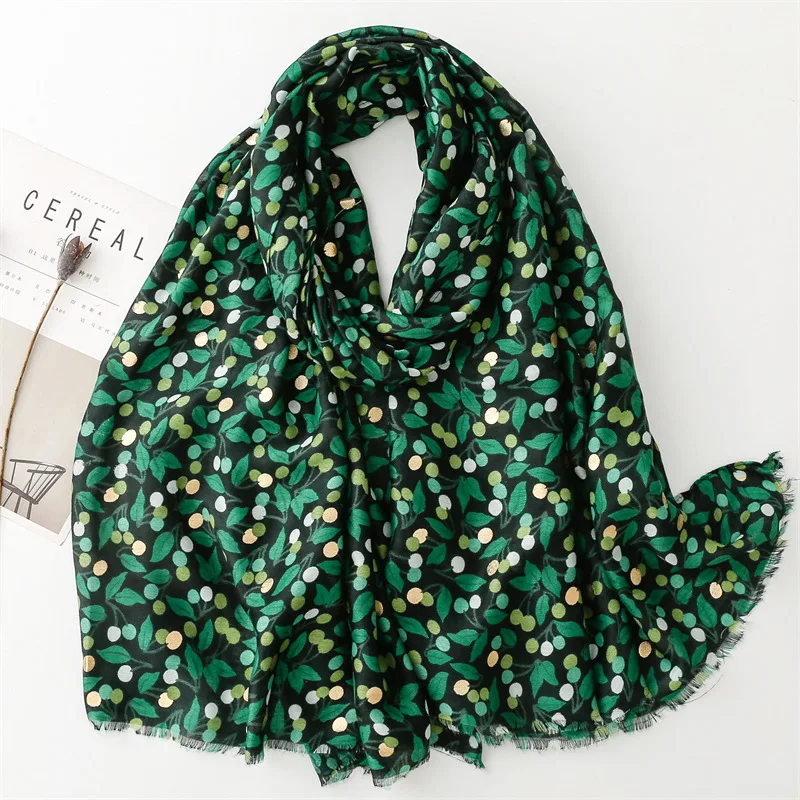 

2023 New Cotton Cherry Print Fringe Gold Foil Scarf Shawls Long Women Fruit Pattern Scarves Hijab Wrap 6 Color Free Shipping