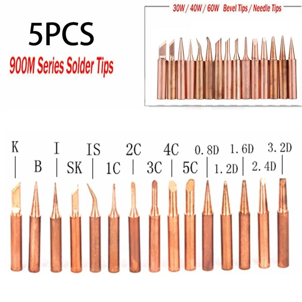

5pcs 900M-T Pure Copper Soldering Iron Head Tool Solder Tip B/I/IS/K/SK/1C/2C/3C/4C/0.8D/1.2D/1.6D/2.4D 3.2D Welding Tools