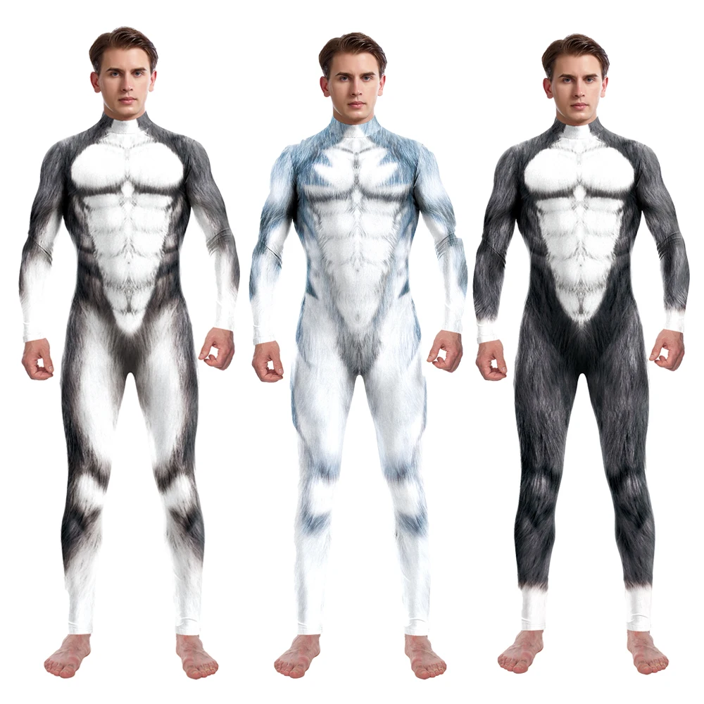 Funny Animal Husky Fox Wolf Printed Cosplay Costume cosplay costume For Adult Male Bodysuits Outfits 3D Zentai Suits Halloween Party Jumpsuit