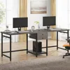 79 Inch Extra Long Desk, Double Desk with 2 Drawers, Two Person Desk Long Computer Desk with Storage Shelves, Writing 3