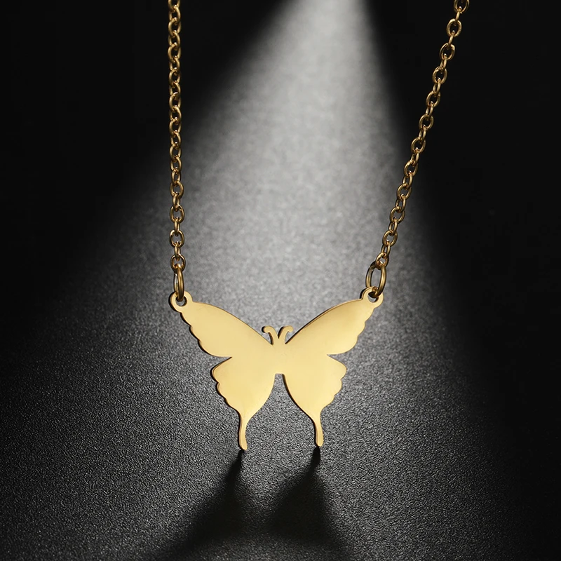 Fashion Stainless Steel Gold Silver Color Necklace Butterfly Pendant