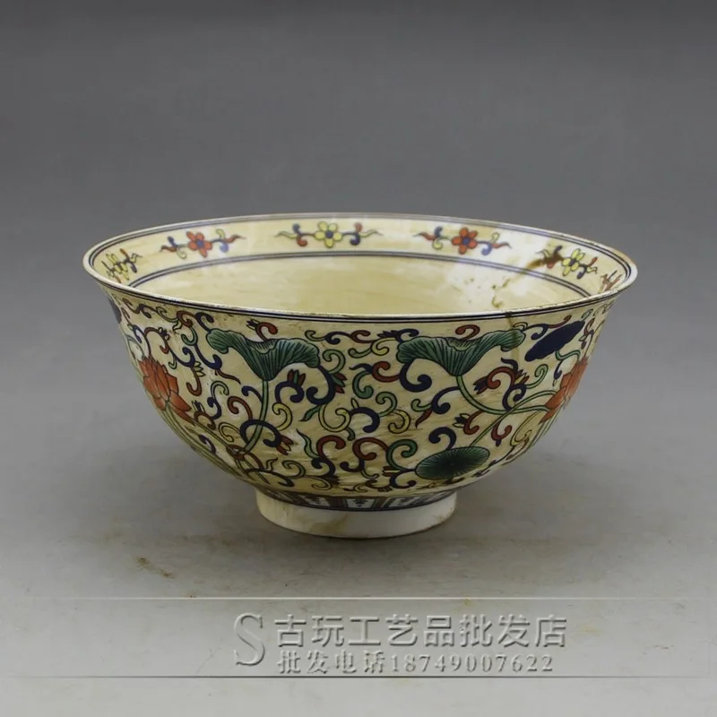 

Оптовая продажа винтажных фарфоровых поделок Ming и Qing, чаши из цветного фарфора диаметром 13 см, украшение для дома