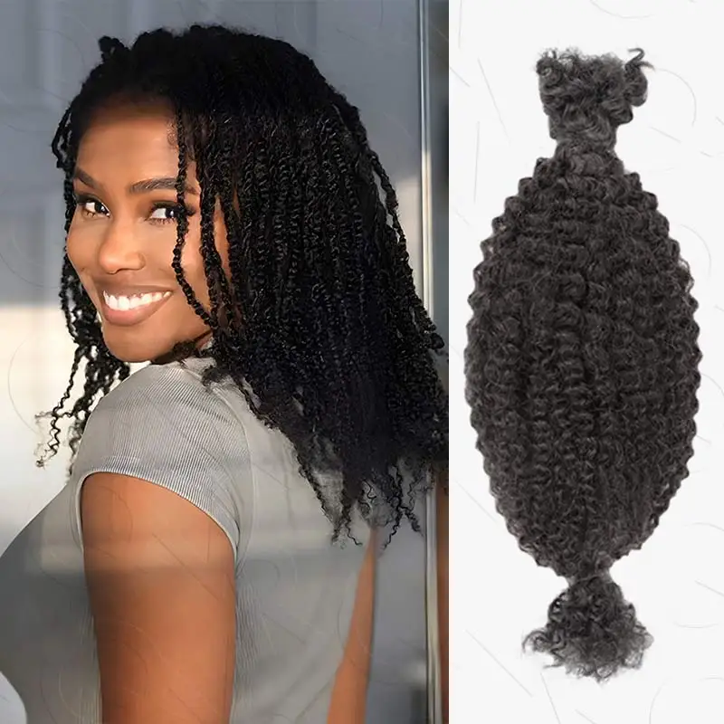 Sleek Curly Human Hair Bulks 1 PCS Afro Kinky V Bulk Hair Kinky Twist Crochet Braiding Hair 22 Inch QVR 100% Human hair Bundles 1