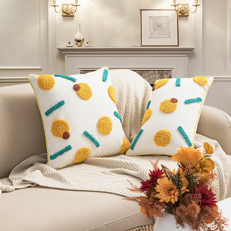 

Blue Bird Tufted Cushion Cover Decorative Cotton Embroidery Decorative Pillows for Sofa 30X50CM/45X45CM Living Room Pillowcase