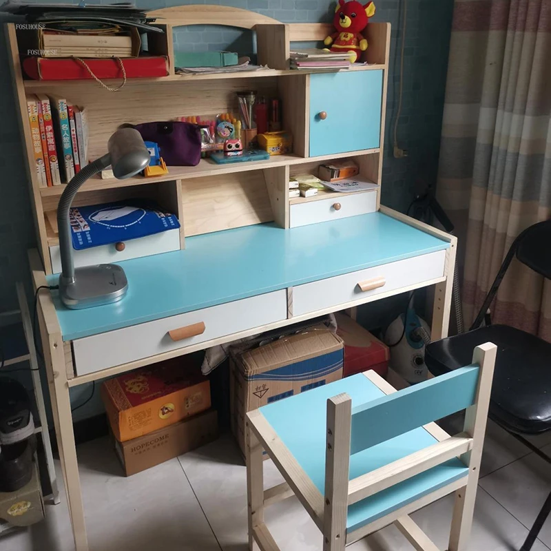 Solid Wood Children Tables Can Lift Children's Study Desk Simple Home Children's Homework Writing Desk Chair Set Children Tables