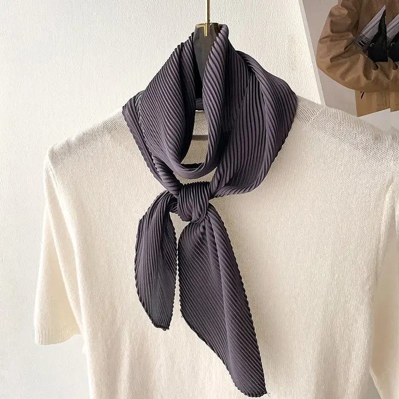 70cm Luxury Satin Neckerchief Square Silk Scarf Wrap Pleated Scarf Decorative Headscarf Crinkled Scarves Bandana Handkerchief 3