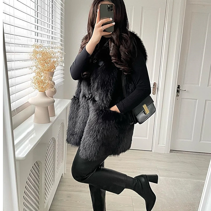 Fur Gilet Women's Black Fur Vest Fur Vest Black Fluffy Gilet