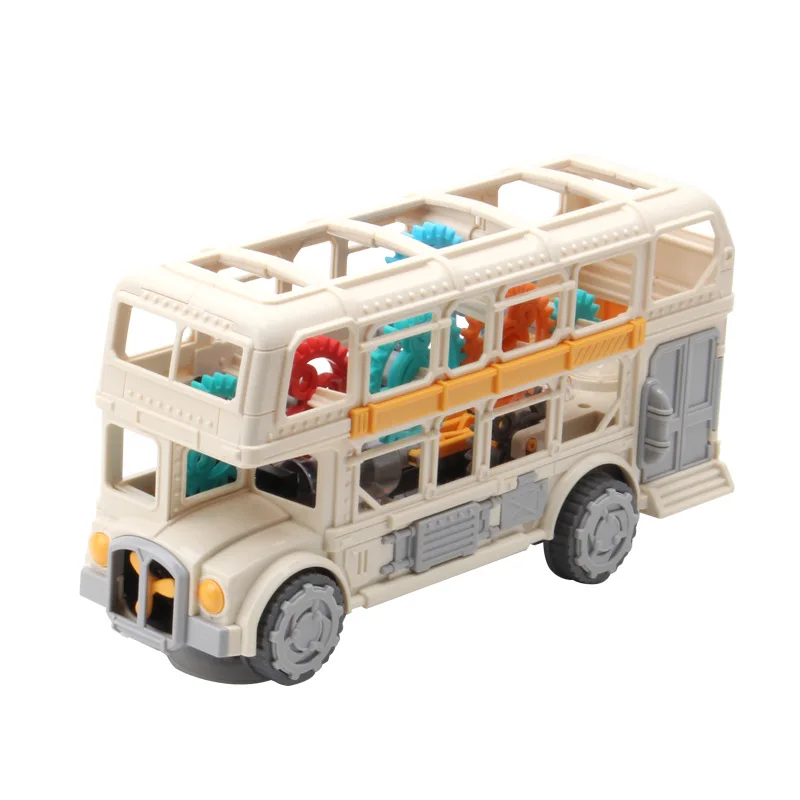 

Electronic Gear Bus Car Transparent Double Layer Retro Bus Model Car with Music Led Light Early Education Vehicle Toy for Kids