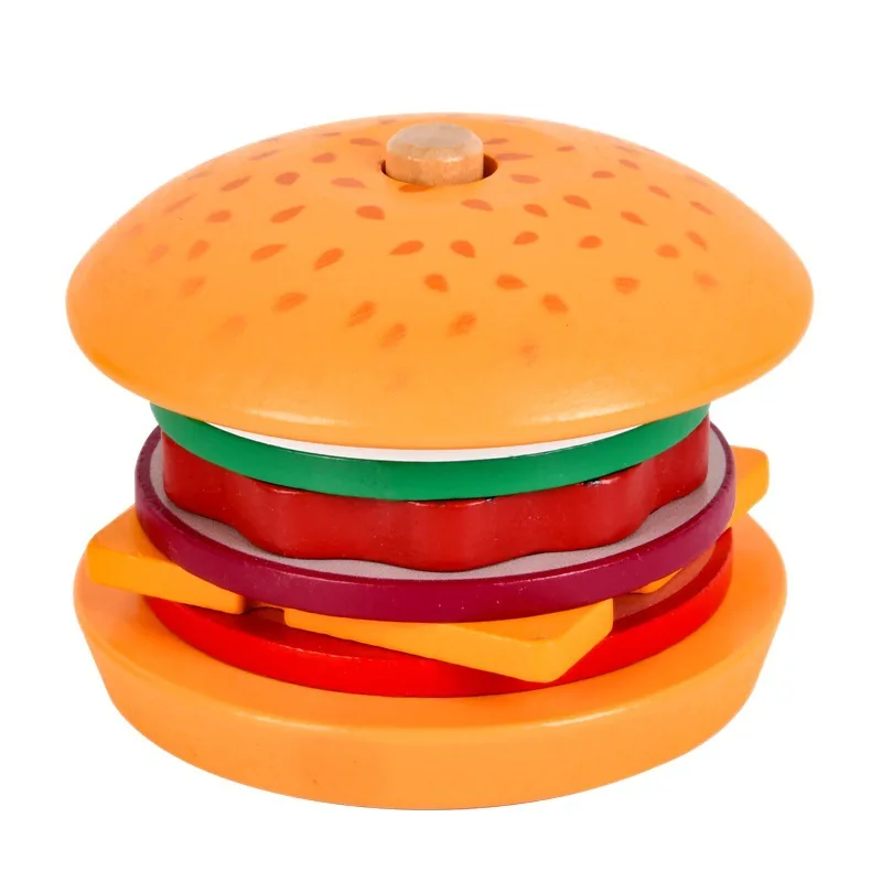 Wooden Hamburger Stacking Toys Montessori Kid Preschool Educational Toy Color Shape Cognition Matching Kitchen Toys For Children