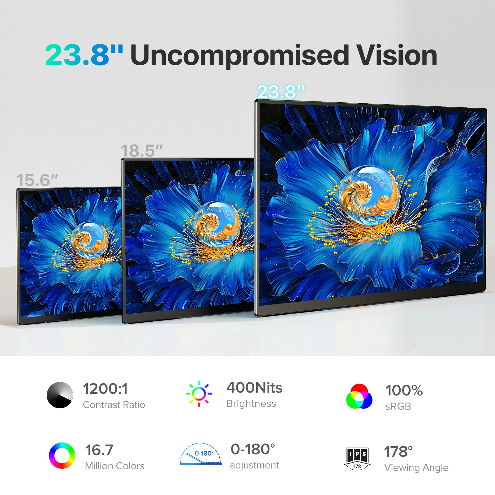 UPERFECT 23.8180Hz 2K 휴대용 게임 모니터 QHD 유형-C PC 노트북 게임 콘솔 PS5 스위치 PC PhoneWith 홀더를 위한 HDR FreeSync를 위한 HDMI 눈 관리 외부 두 번
