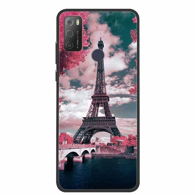 Charming Cat & Floral Design Silicone Phone Case, Black 6.52''