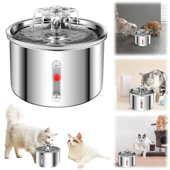 2L Automatic Pet Water Fountain 304 Stainless Steel Automatic Circulation Water Fountain Auto Filter Pet Drinker for Indoor Pet 3