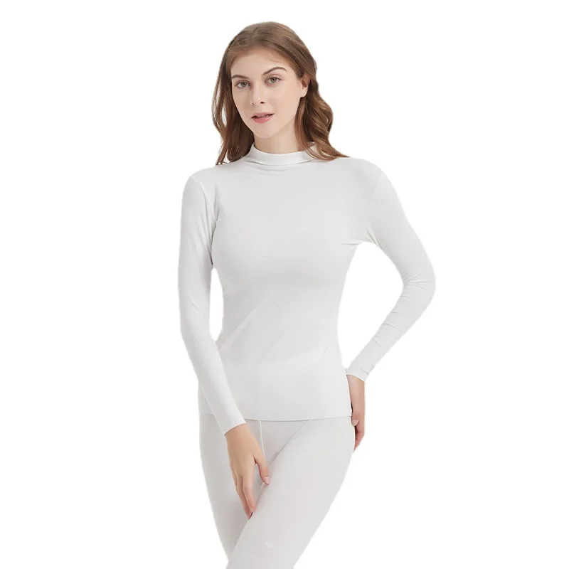 Plus Size Thermal Underwear For Women Autumn Winter Seamless Thin Mid Collar Long Sleeve Warm Tops High Waist Slim Leggings Pant
