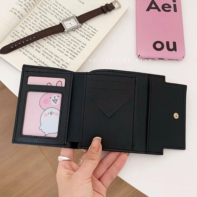 Fashion Wallets Girls Cute Bow Small Wallet Aesthetic Card Holder Classic Three Fold Purse For Women Student Simple Coin Pouch 3