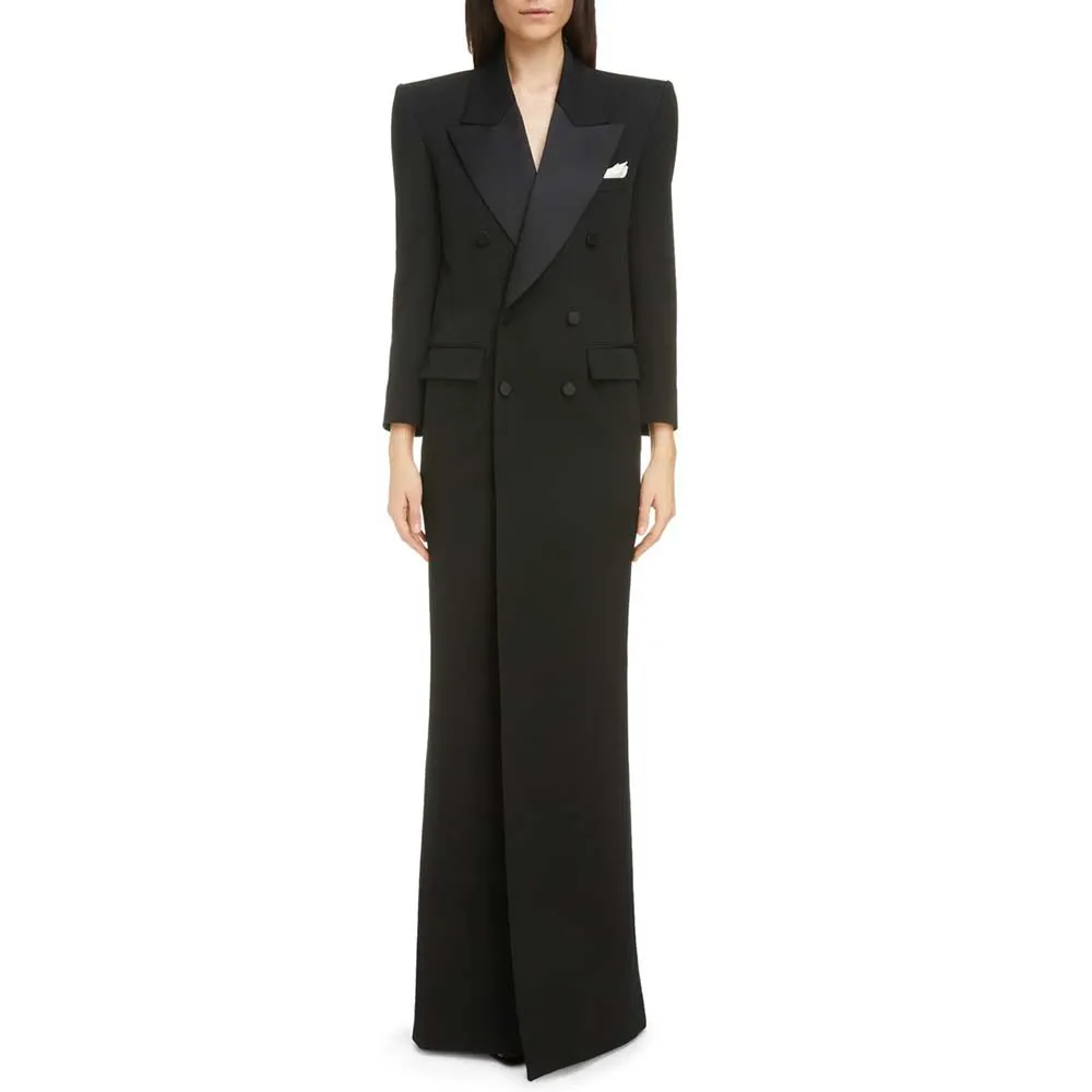 Long Black Blazer Dress Double Breasted Peak Lapel Formal Office Lady Jacket One Piece Luxury Elegant Femal Slim Fit Suits