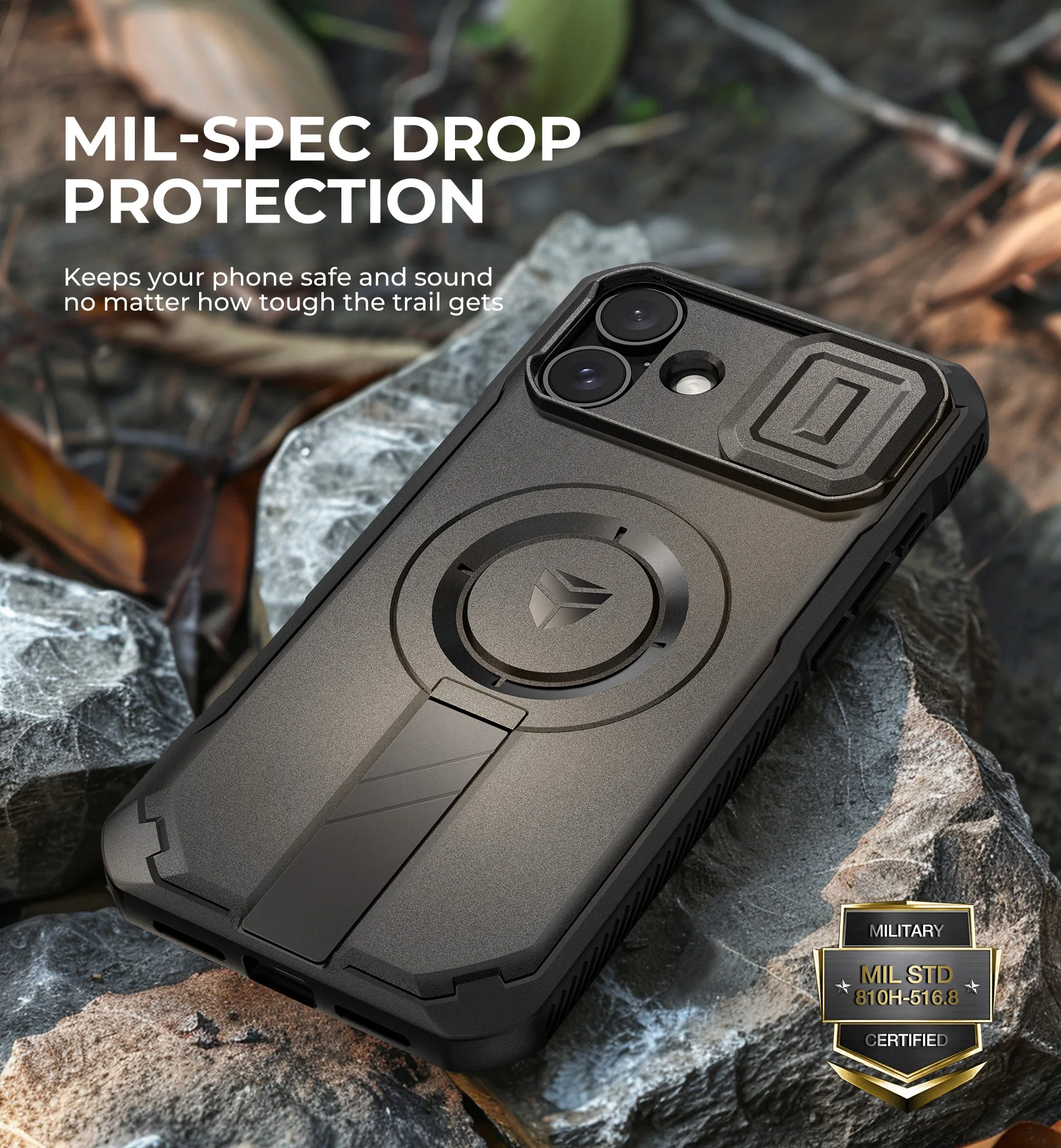 Rugged Shockproof Phone Case with Slide Camera Cover & Adjustable Kickstand