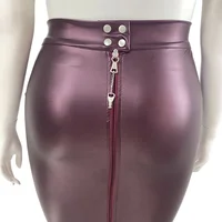 Plus Size Lockable Bodycon Knee-Length Skirts for Club Party Women Matte Faux Leather Hobble Skirt Ladies PU Slim Pencil Skirts - Image 3