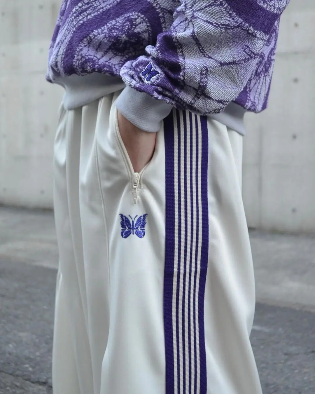 

Top Version White Needles Wide Leg Pants Needles Track Pants Blue Knit Stripe Butterfly Sweatpants AWGE Trousers