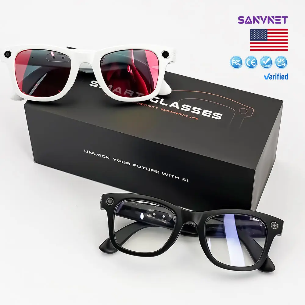 2026 SANVNET GS4 MAX Smart Eyewear 8MP Video Camera Sunglasses Wi-Fi Transfer Audio Record Smart AI Glasses with Dual Lenses
