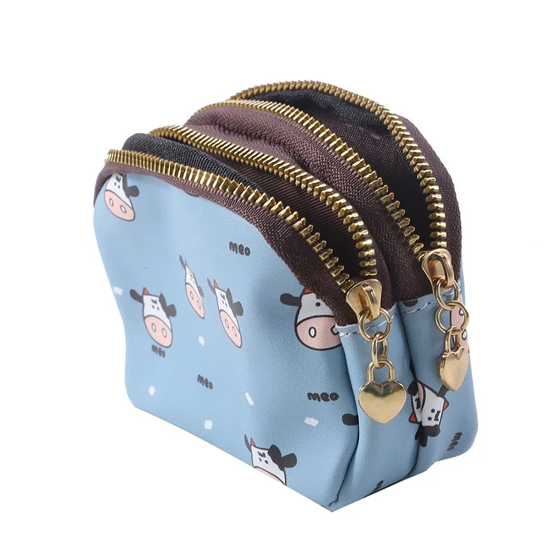 Women's Cute Wallet Cow Print PU Leather Business Card Holder Coin Purse Pouch Zipper Cartoon Wallet