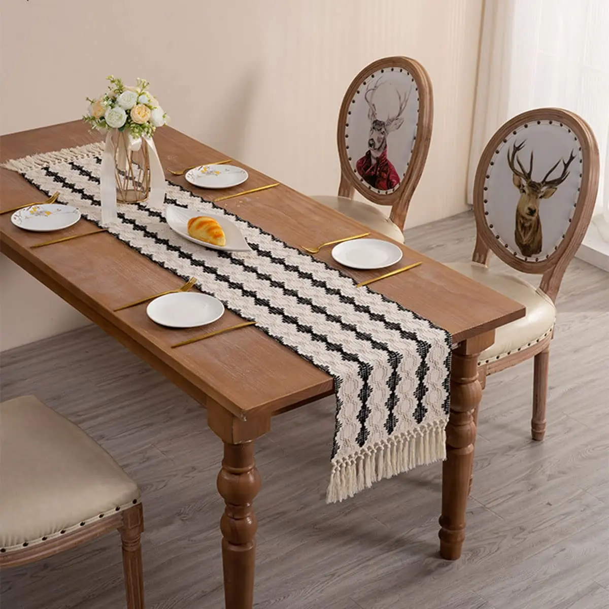 Runner Tavola Bohémien 240cm Beige - Lino E Cotone, Decorazione Rustica Per Eventi - Foto 9