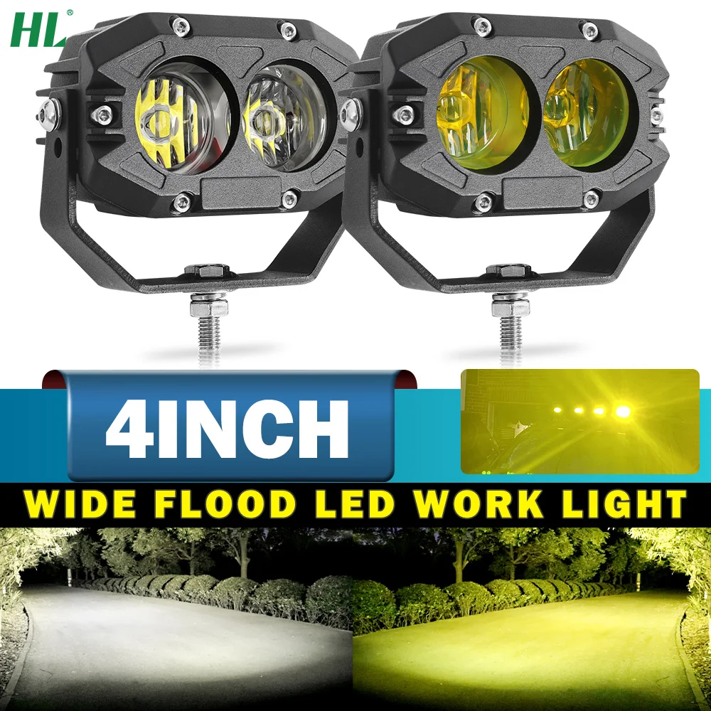 

HAOLIDE 12D 4Inch Led Work Light Bar Spot Flood For Car Motorcycle Fog Lights 4x4 Tractors Driving Lamp White Yellow 12V 24V
