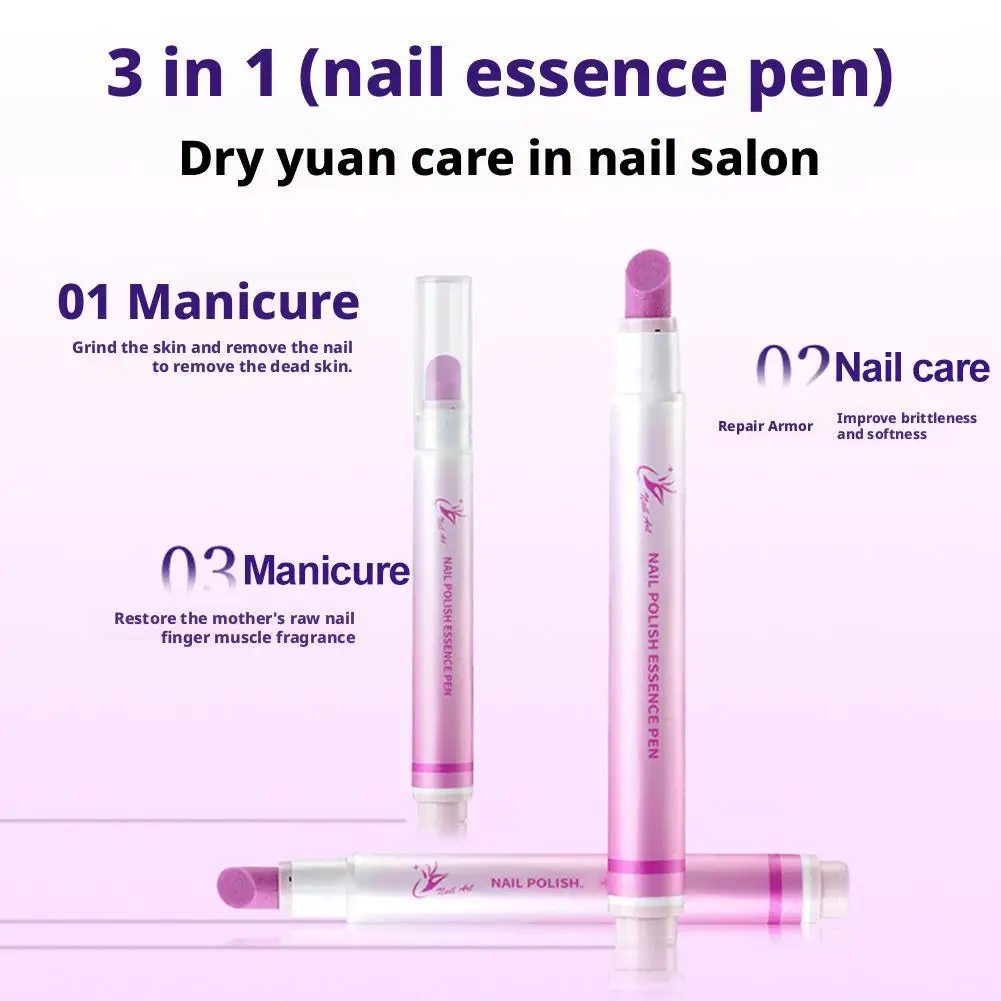 3-in-1 Nail Care Pen with Cuticle Remover, Buffer, and Nourishing Oil