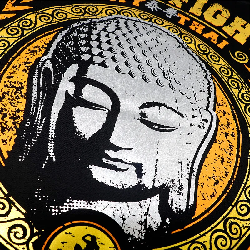 Vszap fitness short-sleeved Thai boxing MMA martial arts T-shirt cotton gold and silver Buddha head martial arts personality