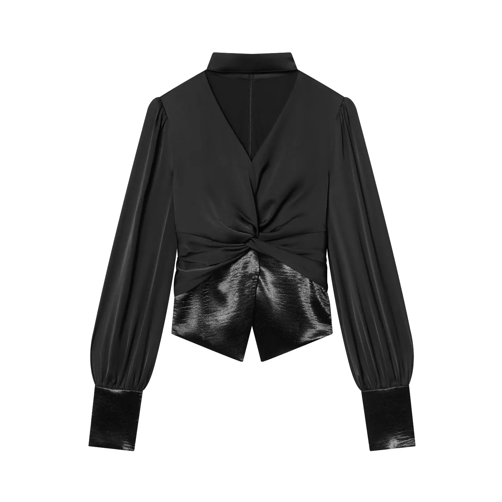 V Neck Halter Women Shirt 2026 Spring New Waist-Cinching Splice Blouse Woman Tops Long Sleeve Loose Elegant Blouses Top ﻿ ﻿