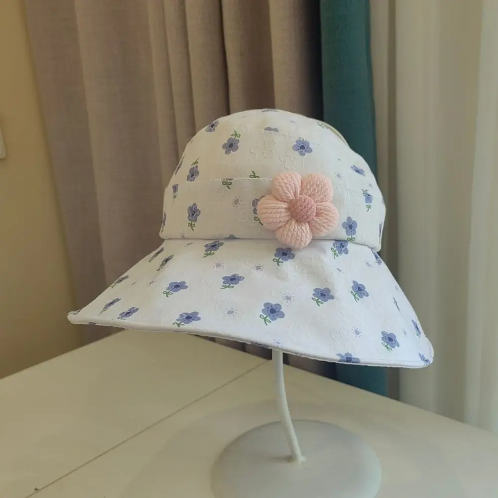 Comfortable Korean Style Empty Top Sunhat Cotton Breathable Baby Sun Shading Hat Anti-UV Flower Children's Fisherman Hat Girls