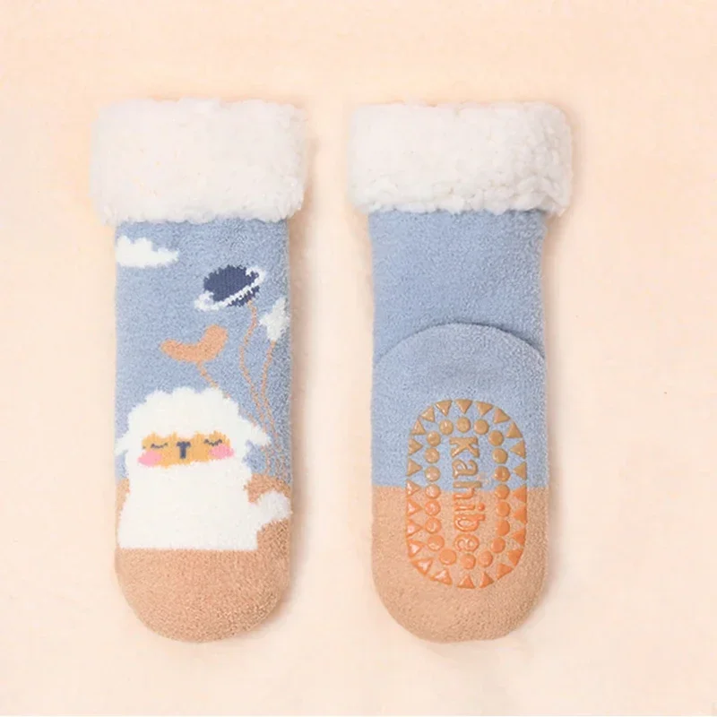Cute Baby Warm Anti-slip Christmas Long Slippers Winter Thicken Wool White Thermal Floor Socks for Infants Boys Girl Accessories