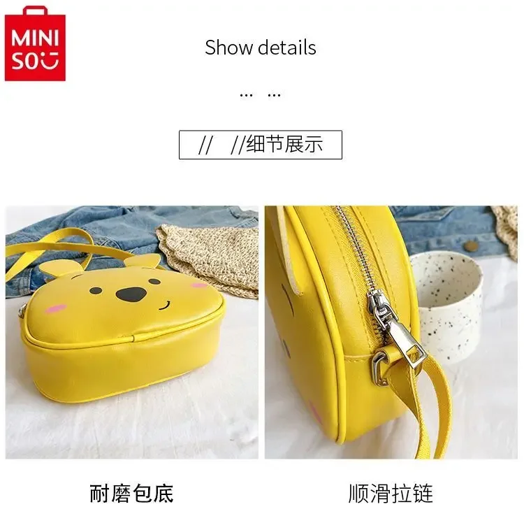 MINISO Disney Cute Winnie Bear Printed Small Round Bag Women's High Quality Sweet Lightweight Storage Bag