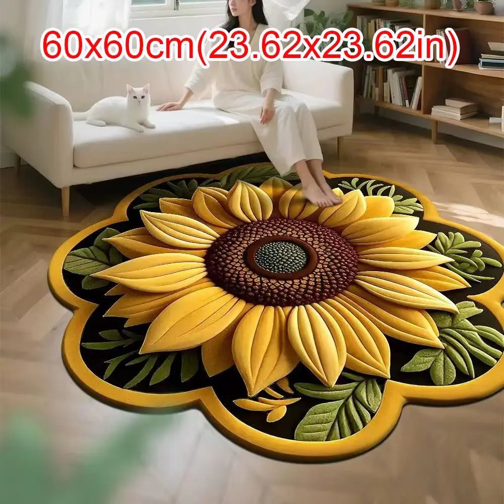 Special-shaped Sunflower Carpet Soft Non-slip Sunflower Mat Absorbent 60x60cm Door Gasket for Living Room Tea Table Bedside