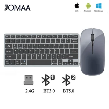 JOMAA 2.4G +Bluetooth Keyboard and Mouse Combo Multimedia Wireless Keyboard and Ergonomic Mouse Set for iPad Desktop PC Laptop