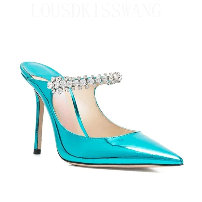 Spring and summer high-heeled Muller shoes pointed rhinestone chain fashion banquet Baotou stiletto ladies sandals women sandals,women high heels