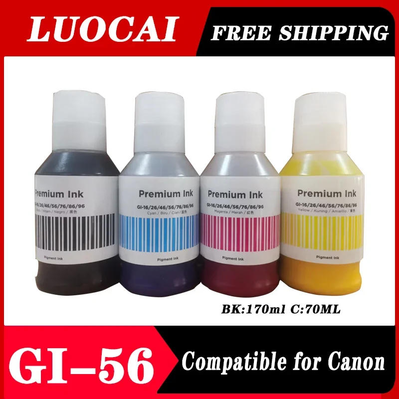 4Pcsx Gi-56 Gi-26 Gi-16 Gi-76 Compatibile Per La Sostituzione Della Ricarica Dell'Inchiostro A Pigmenti Serie Gx Per Canon Gx6020 Gx6040 Gx6010 Gx7040