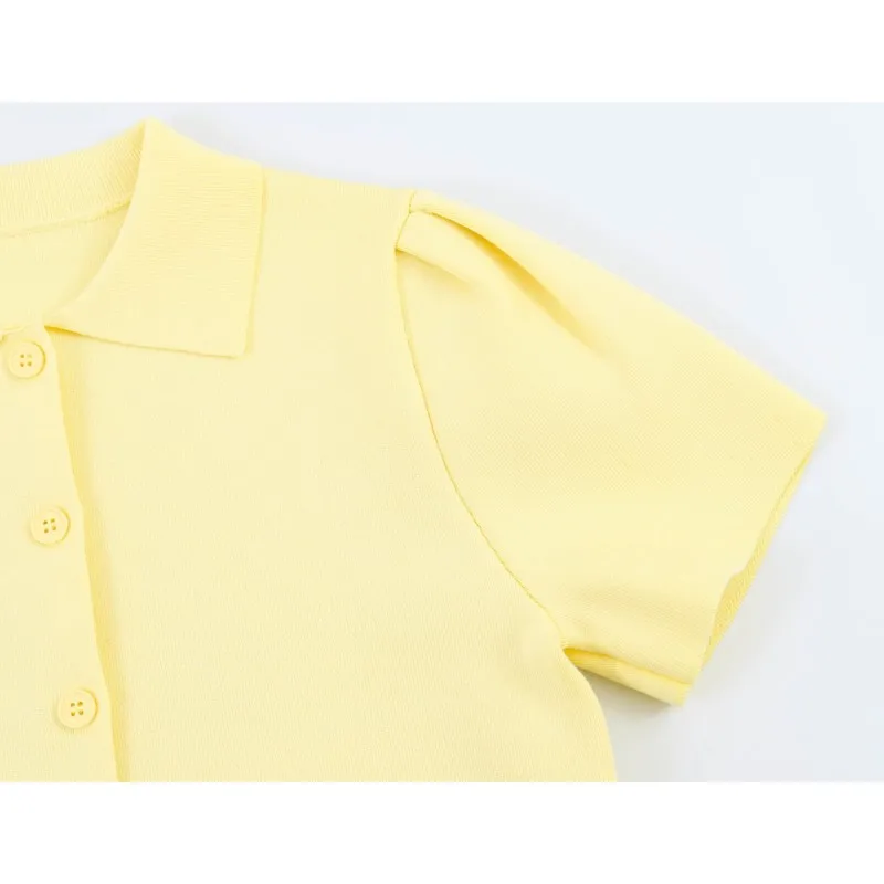 Women's Cardigan with Tie New 2026 Spring Summer Lapel Collar Short Puff Sleeve Knitted Solid Lady Sweater Elastic Female Tops - 4