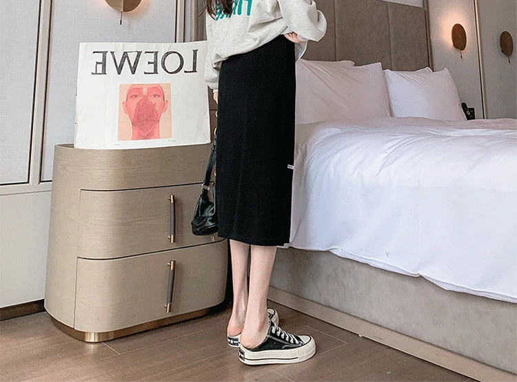 Pregnant Women Skirt Spring and Autumn Casual Pure Cotton Front Split One Step Straight Pencil Slim