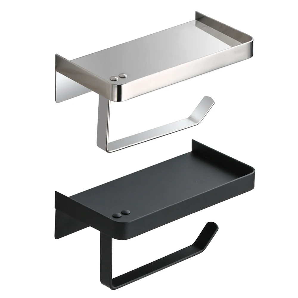 

1pcs 2 in 1 Stainless Steel Toilet Roll Holder with Shelf Matte Black/Chrome Toilet Paper Holder Multifunctional Bathroom Shelf
