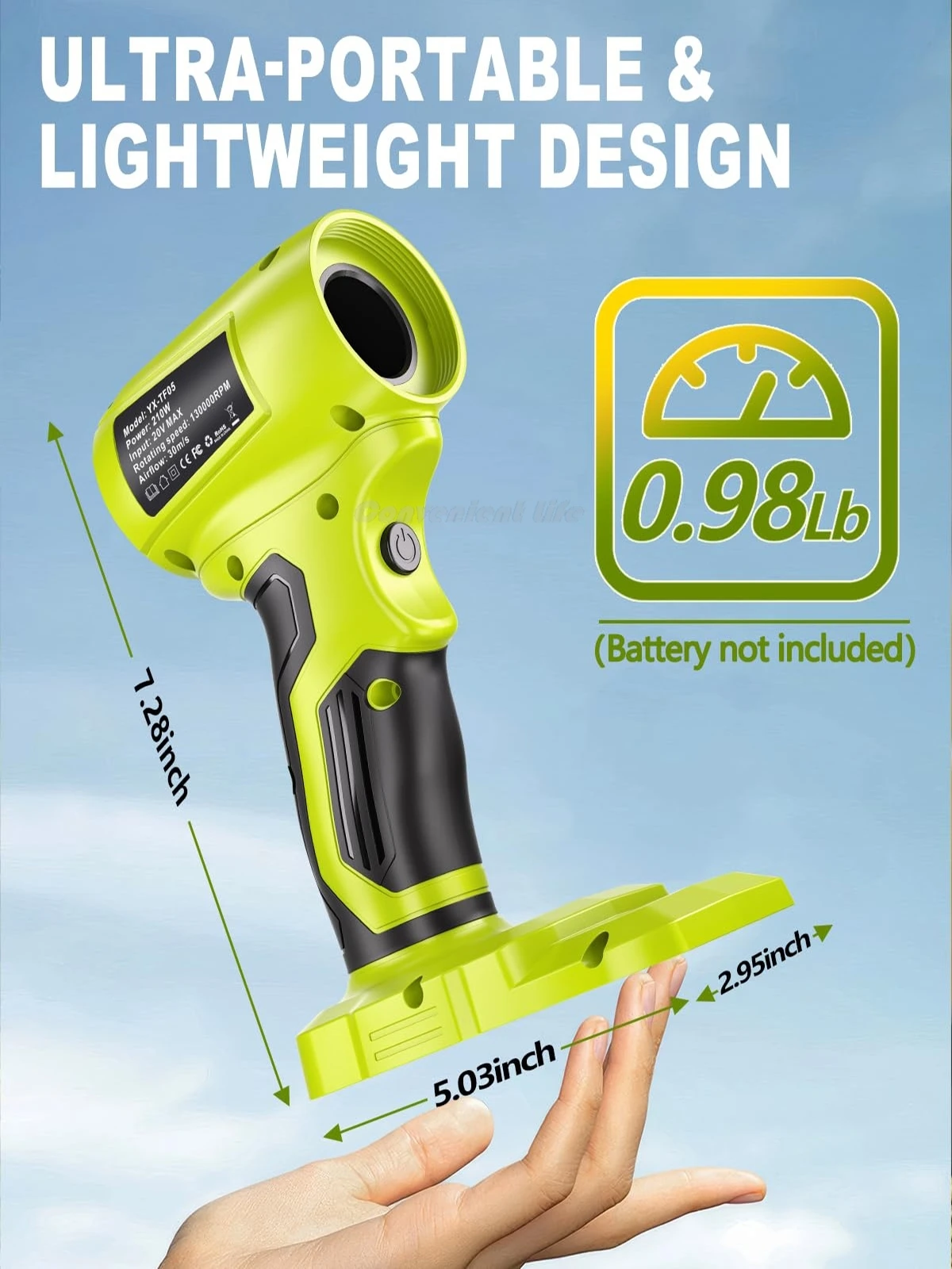 130000 RPM Brushless Motor Cordless Leaf Blower for Ryobi 18v Battery Jet Blower