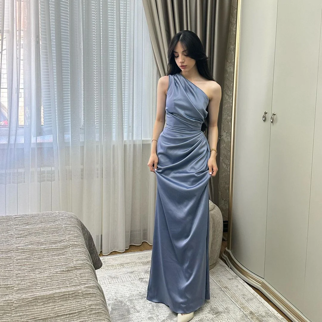 

OEING One Shoulder Luxury Formal Evening Dress Pleat Sheath Sleeveless فساتين سهرة Floor Length Elegant Prom Gown Party Women
