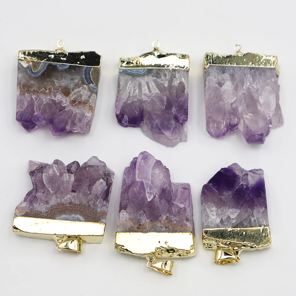 

Selling Natural Stone Irregular Pendants Uruguay Amethyst Phnom Penh Energy Healing Gemstone Necklace Chakra Halo Jewelry 4Pcs