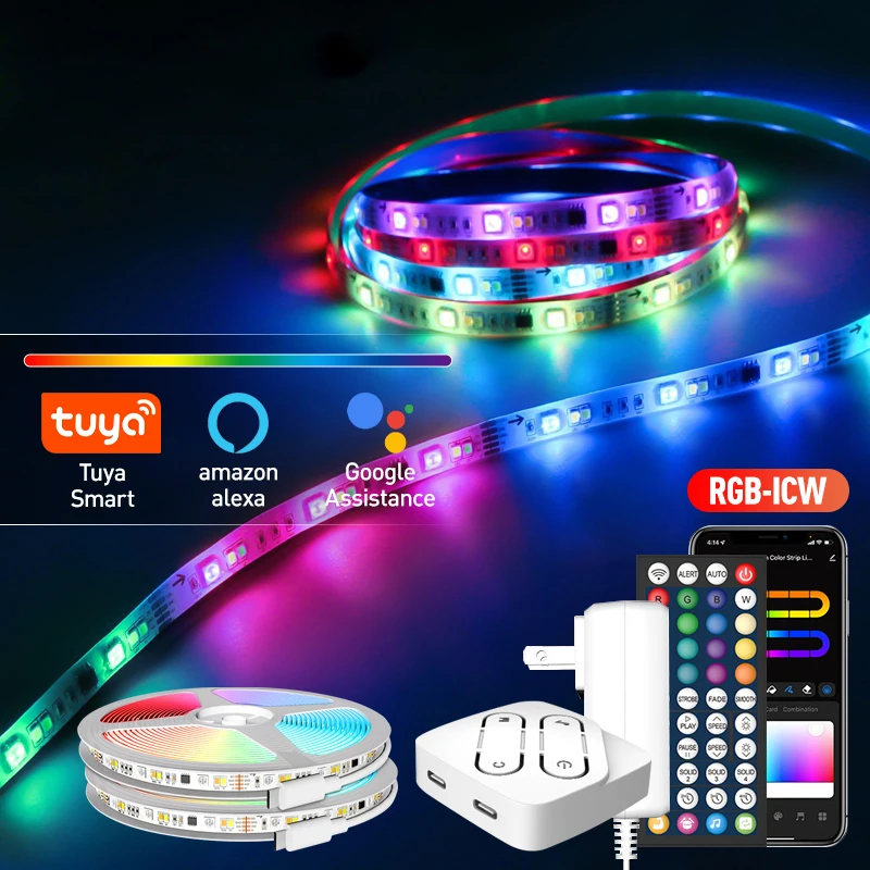 Smart RGBICW LED Strip WIFI APP Voice Control Work With Alexa Google  Assistant Music Sync Light Bar TV Backlight Decoration Lamp - AliExpress