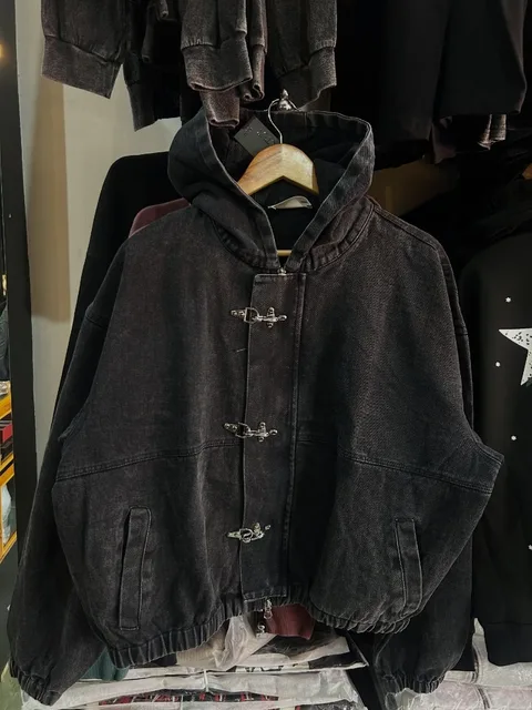 Nouvelle veste tendance Y2K style européen et américain, sweat à capuche oversize de marque, veste boutonnée rétro Harajuku Punk pour homme 1