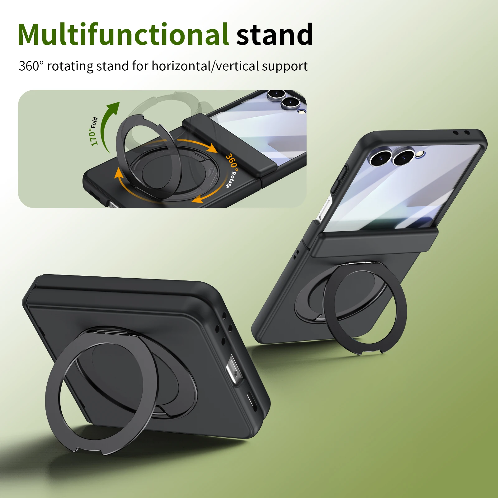 360° Rotating Ring Holder with Magsafe-Compatible Wireless Charging for Flip Phone Protective Case