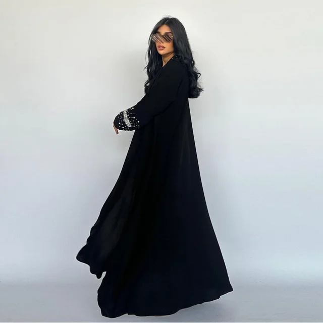 110758-9dfa0d.jpg Abaya-Cardigan ouvert de luxe pour femmes musulmanes, vêtement de prière pour femmes, caftan noir Dubaï, robe de soirée, vêtements grande taille avec ceinture